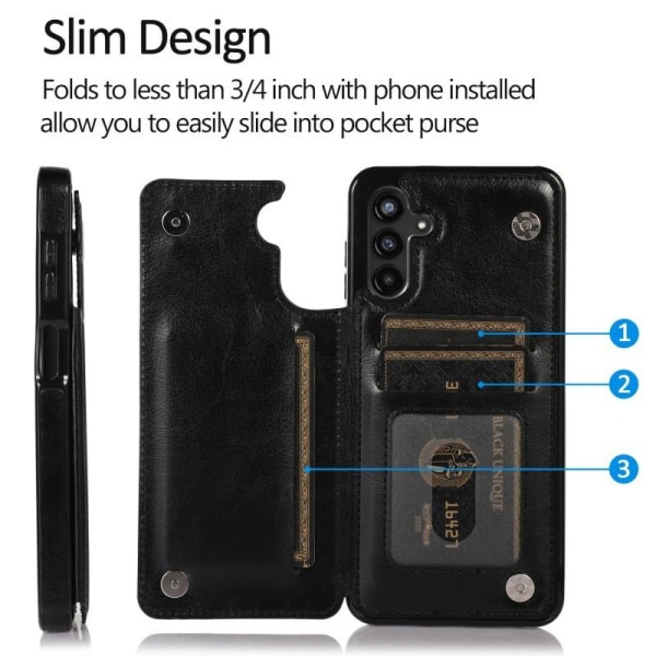 Samsung A54 5G Stöttåligt Skal Korthållare 3-FACK Flippr Svart