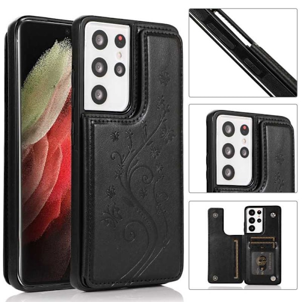 Samsung S21 Ultra Shockproof Case Kortholder 3-POCKET Flippr V2 Black