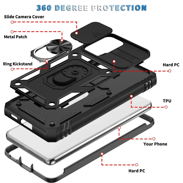 Samsung A53 5G Hybridskal med Ringhållare & Kameraskydd - Svart