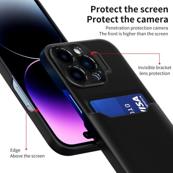iPhone 14 Pro Stötdämpande Skal med Korthållare Glitch Rosa