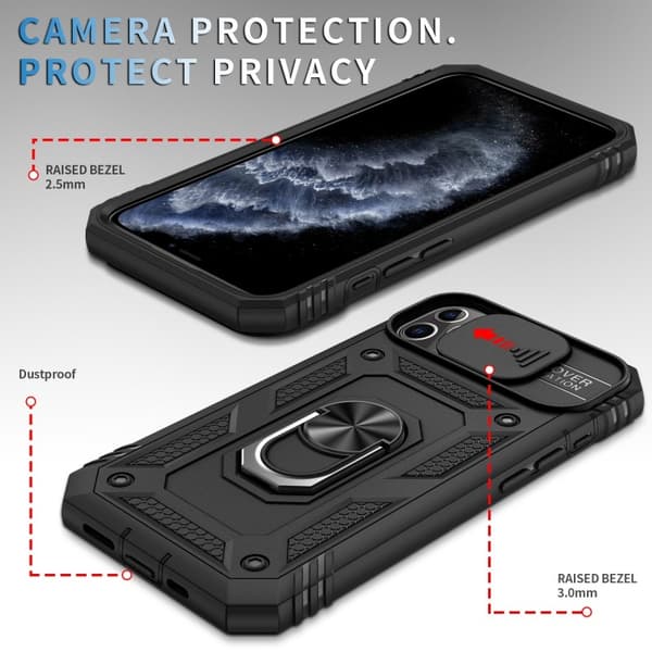 iPhone 12 Pro Max Hybridskal med Ringhållare & Kameraskydd - Svart