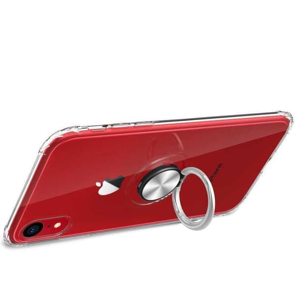 iPhone XR Iskunkestävä suojus sormustelineellä Fresh Transparent