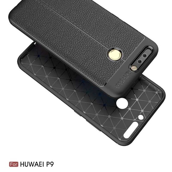 P9 Lite iskunkestävä ja iskuja vaimentava nahkaselkä Svart