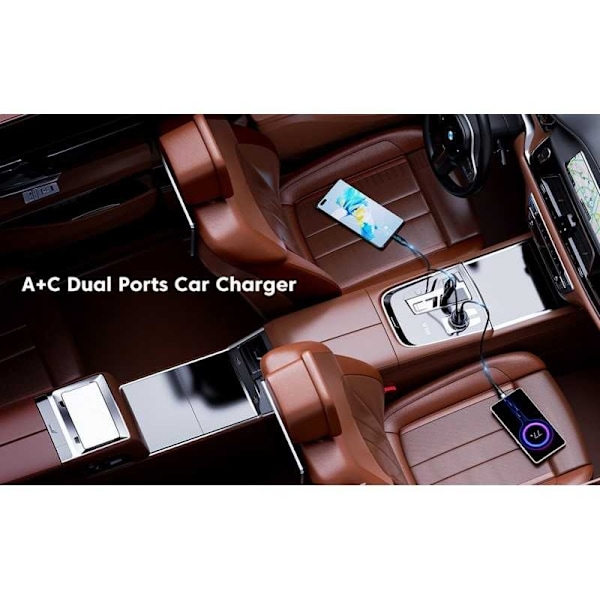 2-porttinen kompakti USB-C-autolaturi 45 W PD20W & QC 3.0 Transparent