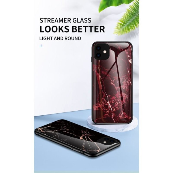iPhone 11 Marmorskal 9H Härdat Glas Baksida Glassback V2 Black Svart/Vit