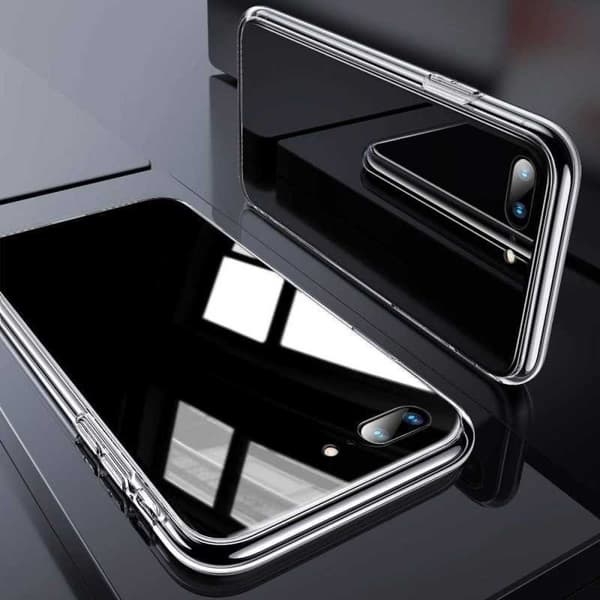iPhone 8 Plus Stötdämpande Skal 9H Glas Baksida Glassback Transparent