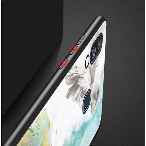 Samsung A40 Marble Shell 9H karkaistu lasi tausta Glassback V2 Black Svart/Guld