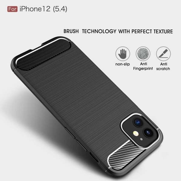 iPhone 12 Mini Iskunkestävä SlimCarbon -kotelo Black