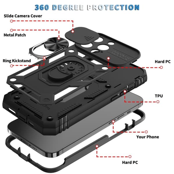 iPhone 13 Pro Hybridskal med Ringhållare & Kameraskydd - Svart