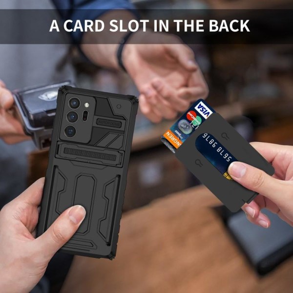 Samsung Note 20 Ultra Iskunkestävä Kansi Jalusta ja korttipaikka Black