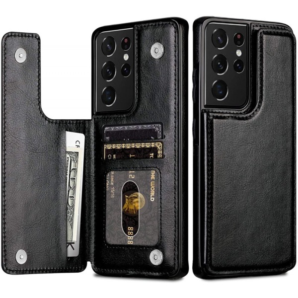 Samsung S21 Ultra Støtsikker deksel kortholder 3-POCKET Flippr Black