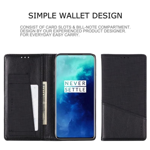 OnePlus 7T Pro Elegant PU-nahkakotelo RFID-estolla Black