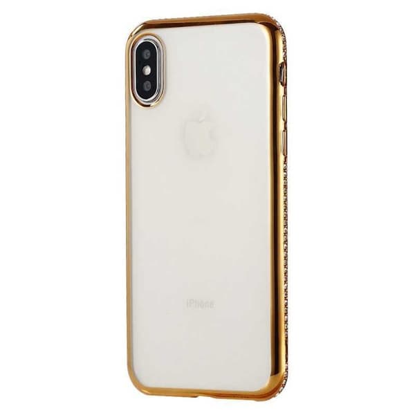 iPhone XS -iskuja vaimentava kumisuoja strassilla Rosenguld