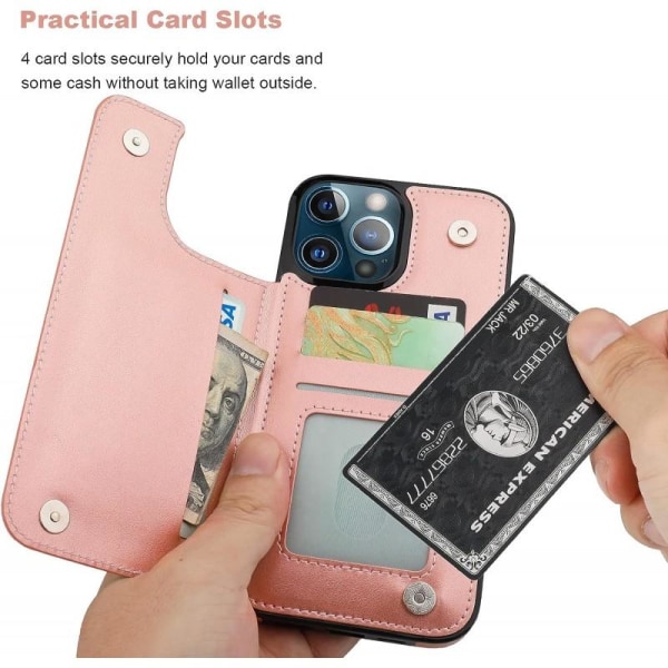 iPhone 14 Pro Shockproof Cover Card Holder 3-SLOT Flippr V2 Pink gold