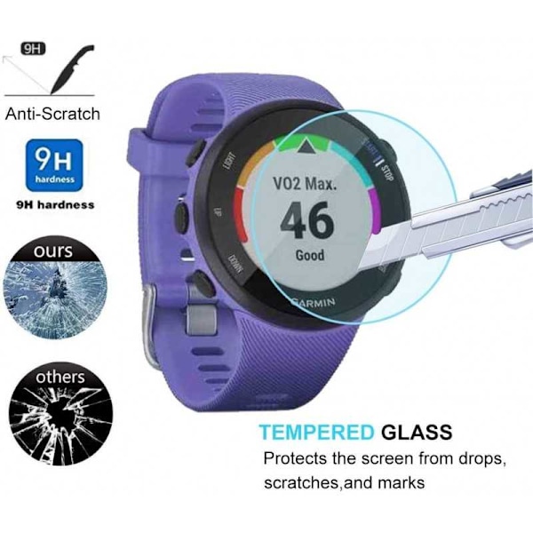 2-PACK Garmin Forerunner 45 & 45s karkaistu lasi 0,2 mm 9H 2,5D Transparent