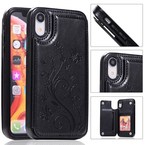 iPhone XR Shockproof Case Kortholder 3-POCKET Flippr V2 Black