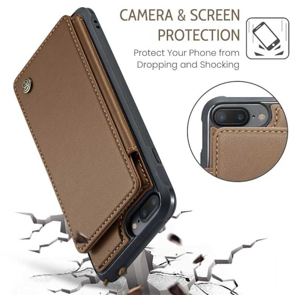 CaseMe Stöttåligt Skal Korthållare Stativ 4-Fack iPhone 7 Plus / 8 Plus Brun