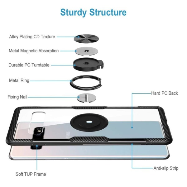 Samsung S10 Plus Praktisk Stöttåligt Skal med Ringhållare V4 (SM Svart