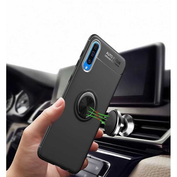 Samsung A70 Praktisk stødsikkert cover med ringholder V3 Black