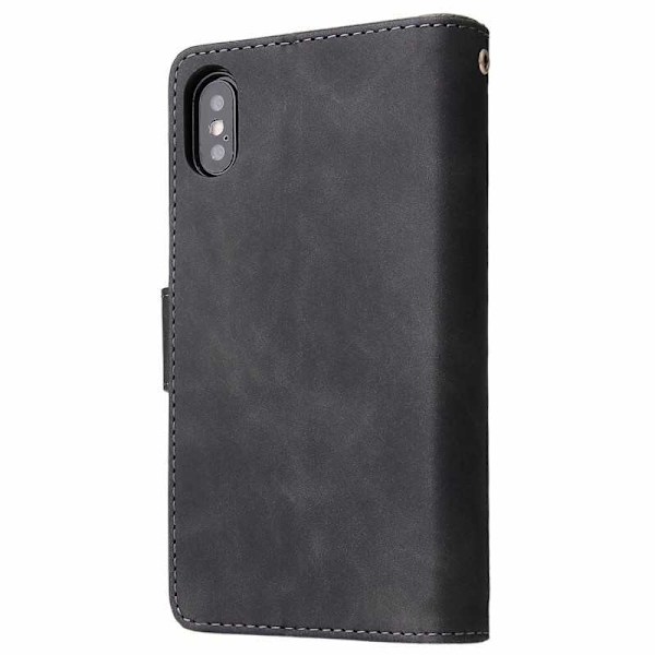 iPhone XS Max Multifunktionellt Plånboksfodral Zipper 8-Fack Vinröd