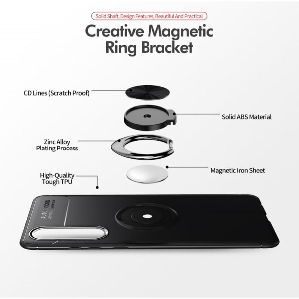 Huawei P30 Praktisk stødsikkert cover med ringholder V3 Black