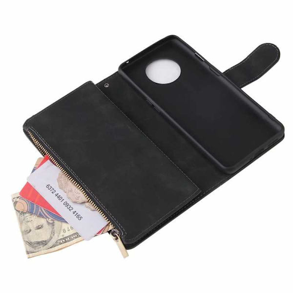 OnePlus 7T multifunktionelt pung etui Lynlås 8-rum Black