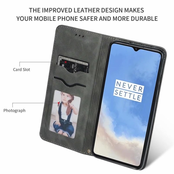 OnePlus 7T Flip Case Korttilokero Suede Black