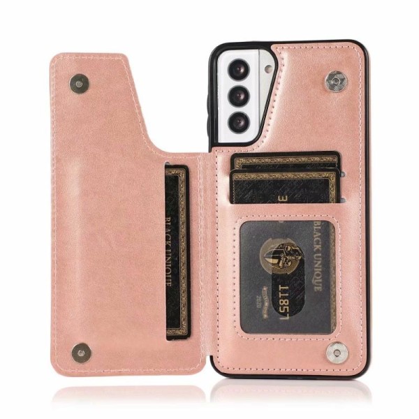 Samsung S21 Plus iskunkestävä kotelo, 3-taskuinen Flippr V2 Pink gold