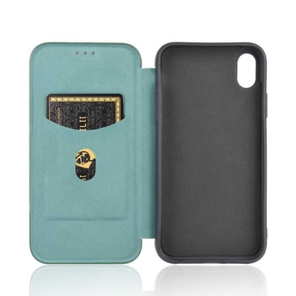 iPhone XR Flip Case -korttipaikka CarbonDreams Vihreä Green