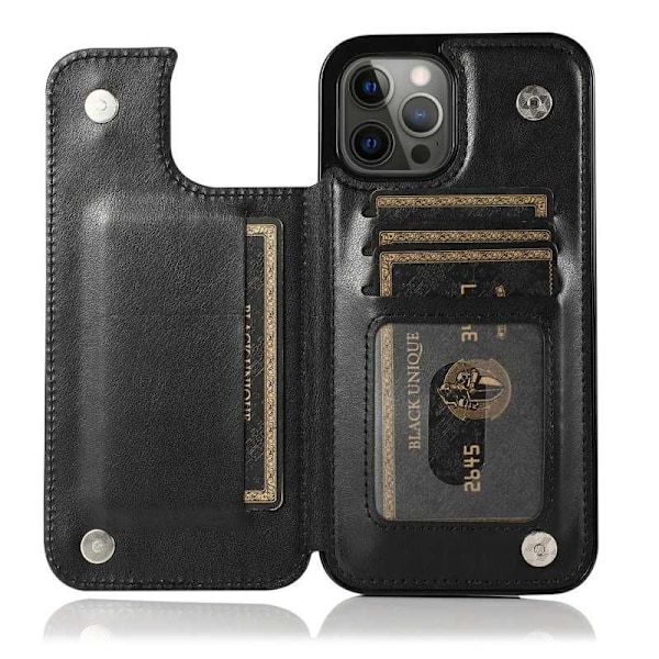 iPhone 15 Iskunkestävä Kannen korttiteline 3-POCKET Flippr V2 Black