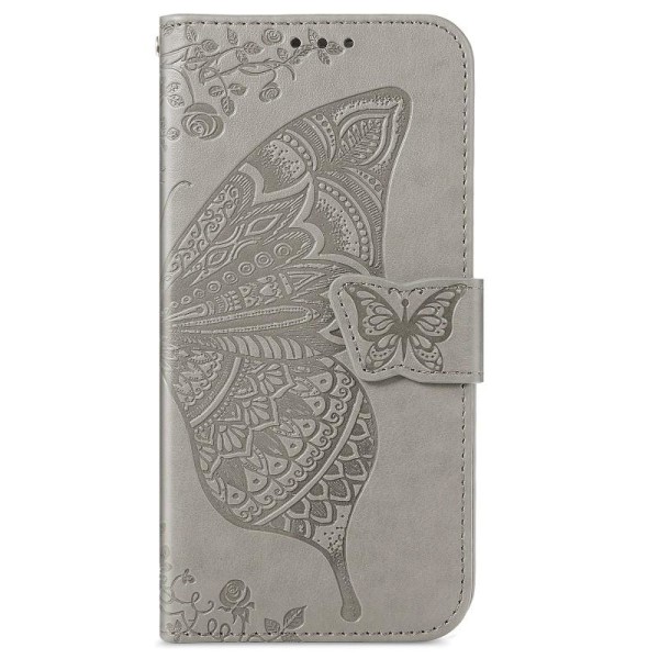 Samsung S21 Plus lommebokveske PU skinn 4-LOMMER Motiv Butterfly Grå