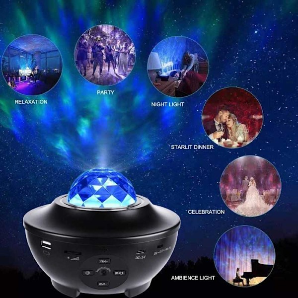 Stjärnprojektor Rymdlampa LED med Inbyggd Bluetooth Högtalare Svart