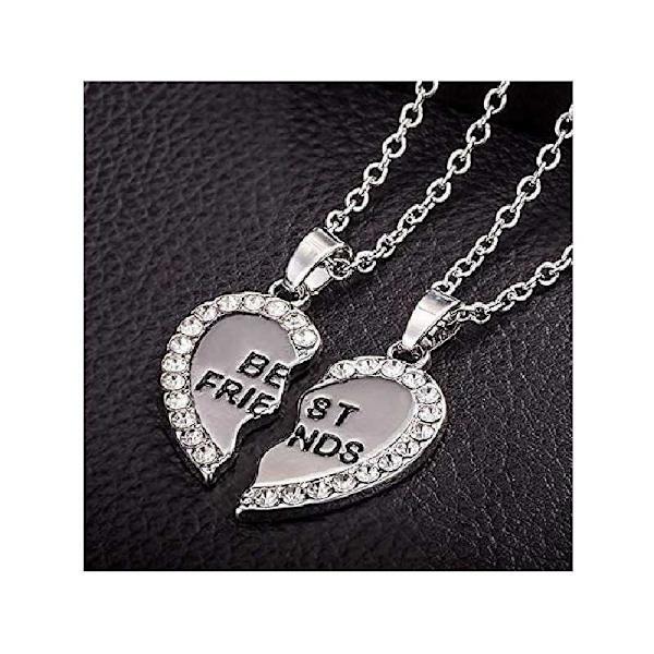 Halskæde Friendship Heart graveret Rhinestone Silver
