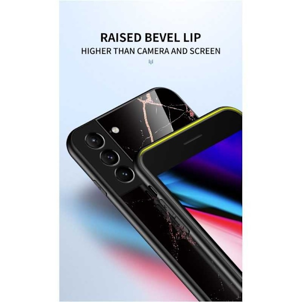 Samsung S22 Plus Marmorskal 9H Härdat Glas Baksida Glassback V2 MultiColor Svart/Guld