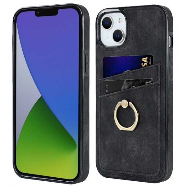 iPhone 14 Plus Mobilskal med Korthållare Retro V4 Svart