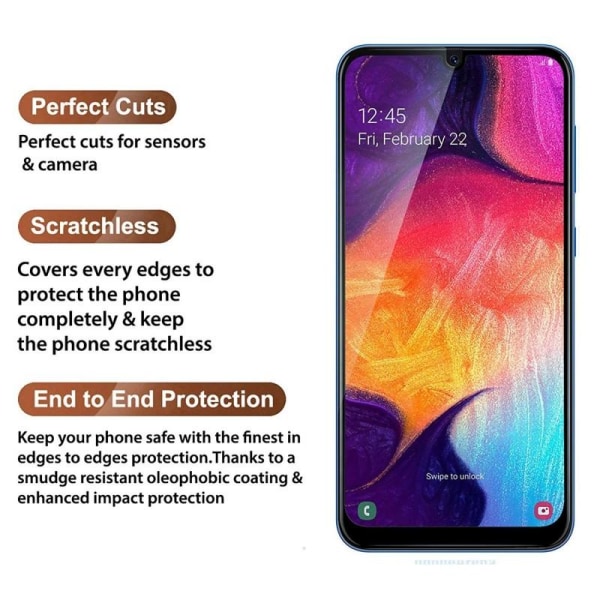 2-PAK Samsung A70 hærdet glas 0,26 mm 2,5D 9H fuldskærm Transparent