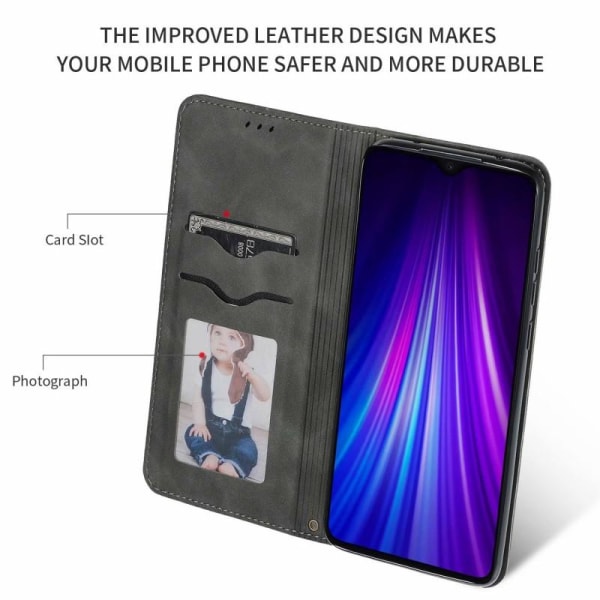 Xiaomi Redmi Note 8 Pro Flip Case Korttilokero Suede Black