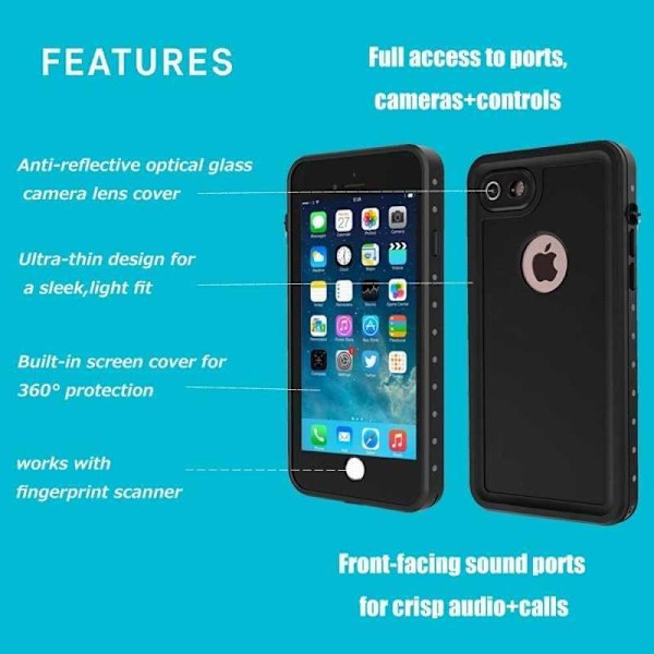 iPhone 7 täysin peittävä vedenpitävä premium-suoja - 2m Transparent