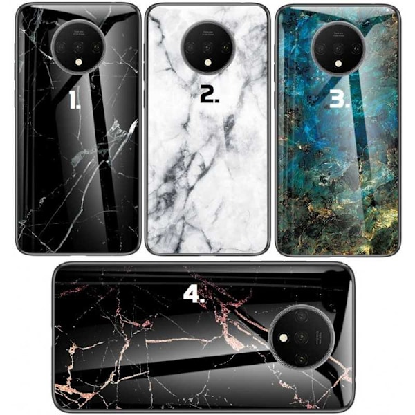 OnePlus 7T Marble Shell 9H hærdet glas bagside glas bagside V2 Black Svart/Guld