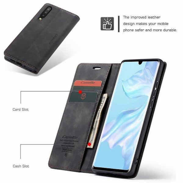 Huawei P30 Elegant Flip Cover CaseMe 3-RUMMET Black