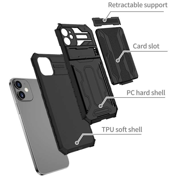 iPhone 12 Stöttåligt Skal Kickstand & Kortfack ThinArmor V3 Svart