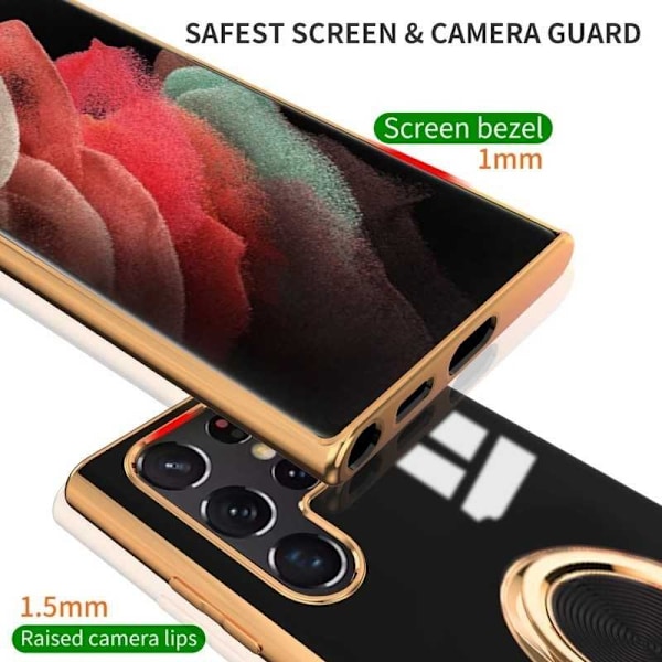 Tyylikäs ja iskunkestävä Samsung S23 Ultra -kotelo, jossa on Flawless sormusteline Svart