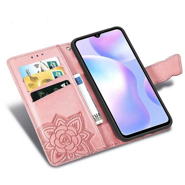 Xiaomi Redmi 9A Plånboksfodral PU-Läder 4-FACK Motiv Fjäril Rosa guld