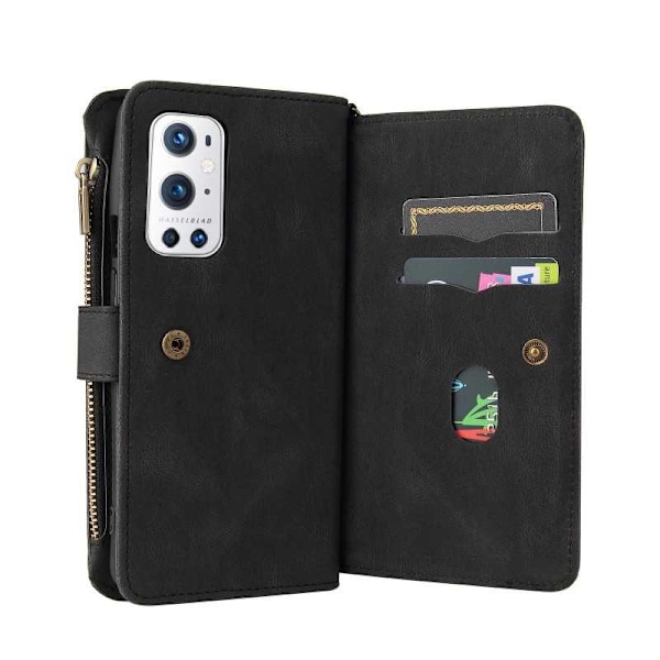 Oneplus 9 Pro multifunktionelt pung etui Lynlås 13-rum Black