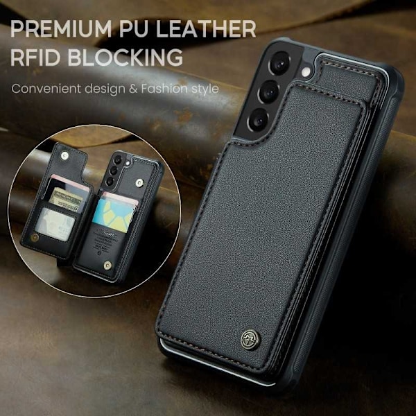 CaseMe Shockproof Cover Kortholder Stander 4-rums Samsung S22 Sort