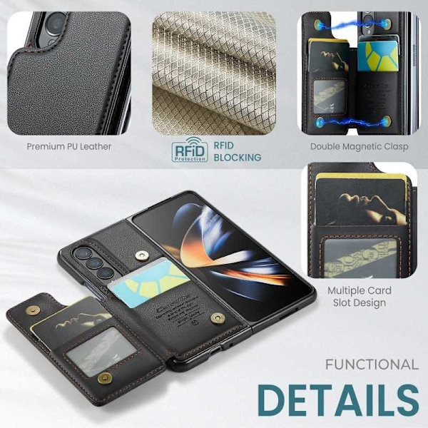 CaseMe Shockproof Cover Kortholder Stander 4-rums Samsung Z Fold 4 Sort