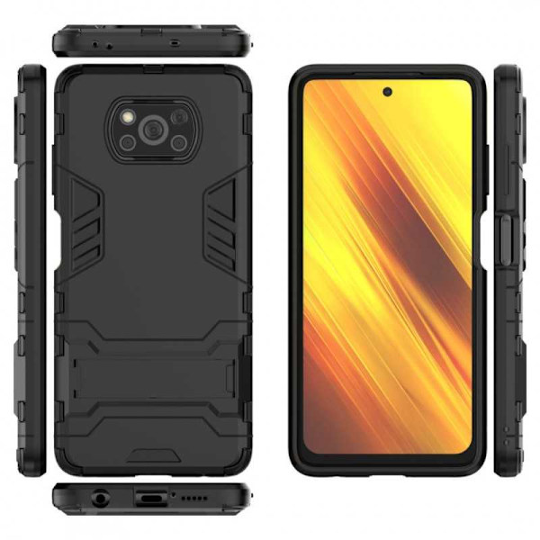 Xiaomi Poco X3 NFC iskunkestävä kotelo jalustalla ThinArmor Black