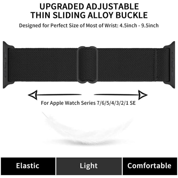 Apple Watch Series 1-8 42mm / 44mm / 45mm säädettävä ja elastine Black