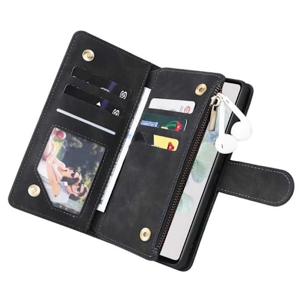 Google Pixel 7 Multifunktionellt Plånboksfodral Zipper 8-Fack Svart