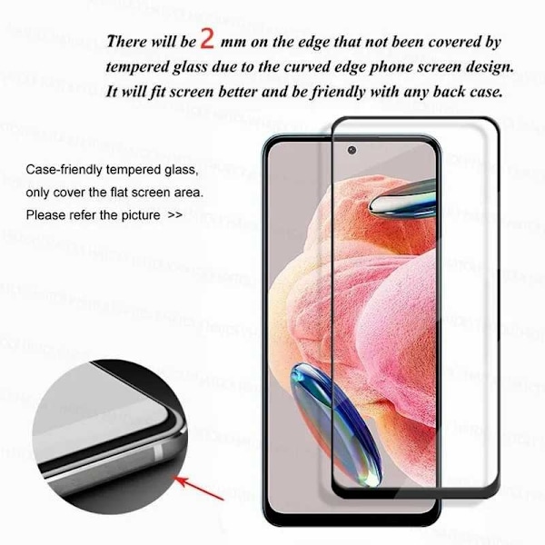 Xiaomi Redmi Note 12 4G FullFrame 0,26 mm 2,5D 9H hærdet glas Transparent
